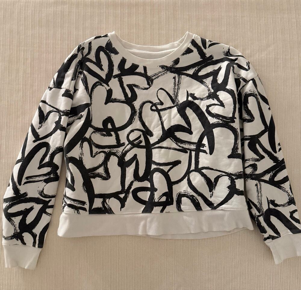 Maeve by Anthropologie Black and White Abstract Heart Crop Sweatshirt Size L